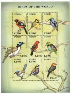 画像1: ザンビア切手  2000年　世界の 鳥　ムラサキミツドリ  9種 (1)