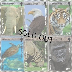 画像1: モントセラト切手　2008年　スマトラトラ　鳥　ハクトウワシ　世界中の絶滅危惧種　6種 (1)