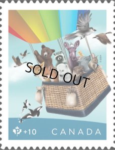 画像1: カナダ切手　2024年　気球の中の 動物　鳥　ホッキョクグマ　キツネ　1種 (1)