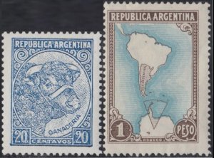 画像1: アルゼンチン切手　1951年　牛の飼育　南極を含む南アメリカ地図　2種 (1)