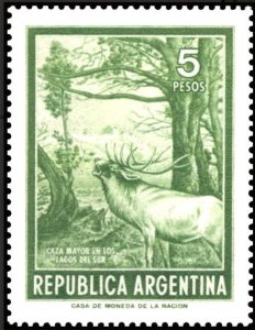 画像1: アルゼンチン切手　1974年　人物と風景 - 新しい通貨　アカシカ　動物　1種 (1)