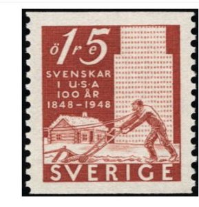 画像1: スウェーデン切手 1948年　アメリカ移住100年　1種 (1)