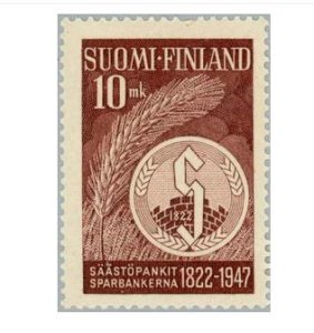 画像1: フィンランド切手　1947年　125周年記念貯蓄銀行  ライ麦とバッジ　1種 (1)