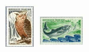 画像1: フランス切手　1972年　自然保護　ワシミミズク　2種 (1)