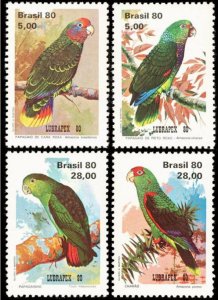 画像1: ブラジル切手　1980年　鳥　アカオボウシインコ　4種 (1)