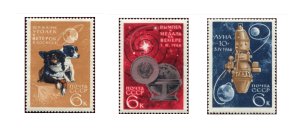 画像1: ロシア　旧ソ連切手 1966年　宇宙　犬　ソ連の宇宙開発の成果　　3種 (1)