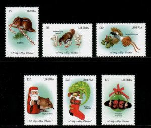 画像1: リベリア切手 　1999年　クリスマス　動物　鳥　6種 (1)