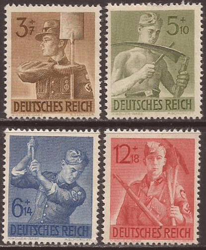 ドイツ切手 1943年 勤労奉仕隊の活動 4種 - すてきな郵便屋さんciel