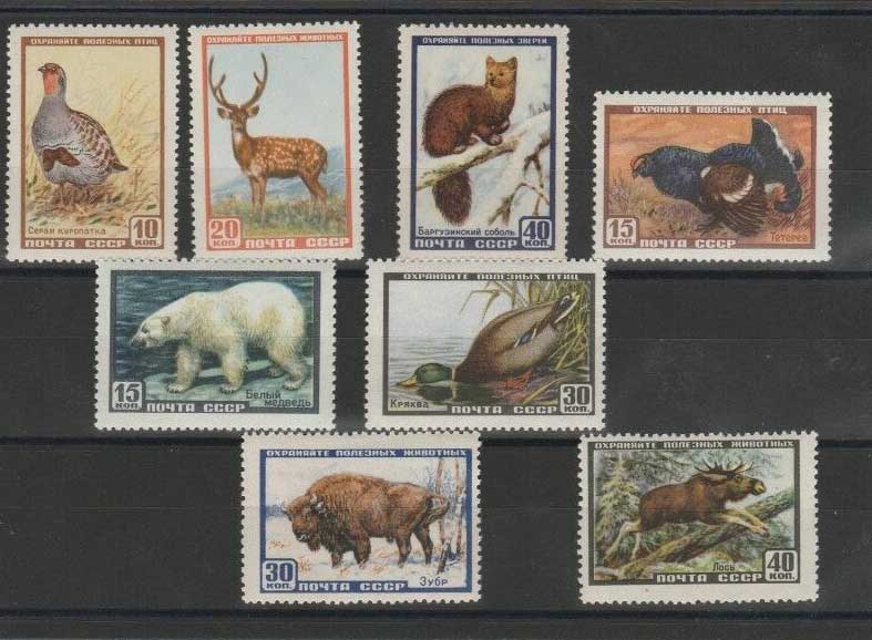 ロシア 旧ソ連切手 1957年 ソ連の動物 ヘラジカ クロライチョウ