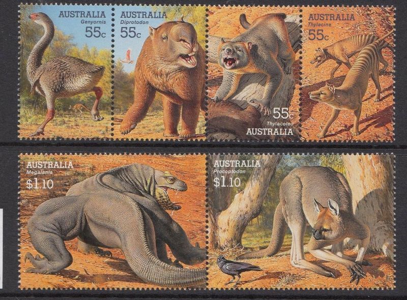 オーストラリア切手 2008年 絶滅した巨大生物 メガファウナ 6種 