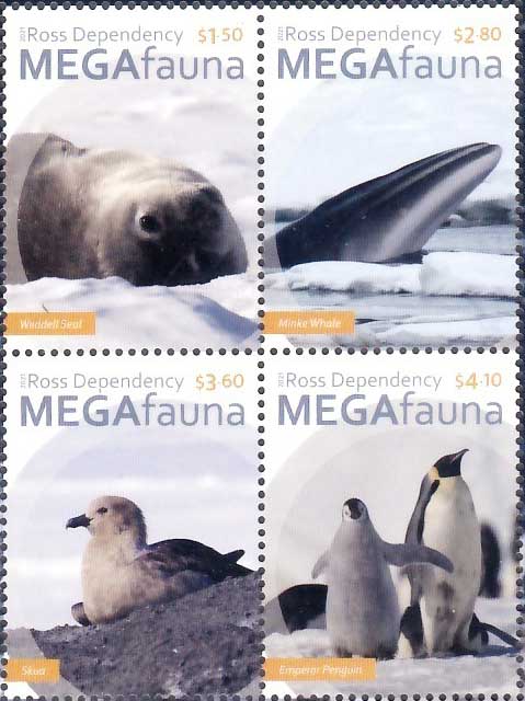 南極地方切手 ロス海属領 21年 コウテイペンギン クロミンククジラ 4種 すてきな郵便屋さんciel
