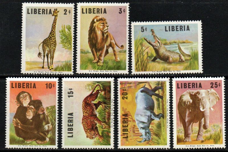 リベリア切手 1966年 野生動物 アフリカゾウ 7種 - すてきな郵便屋さんciel
