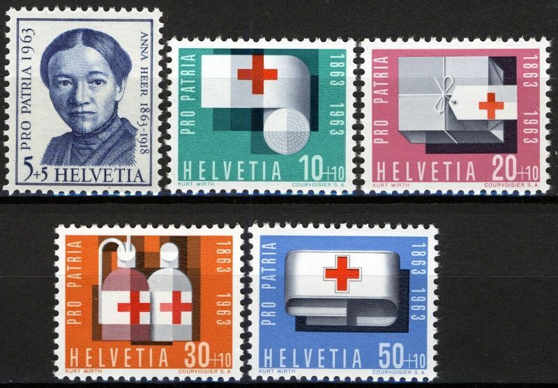 スイス切手 1963年 社会福祉 赤十字腕章 5種 - すてきな郵便屋さんciel