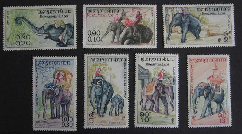ラオス切手 1958年 アジアゾウ 7種 - すてきな郵便屋さんciel