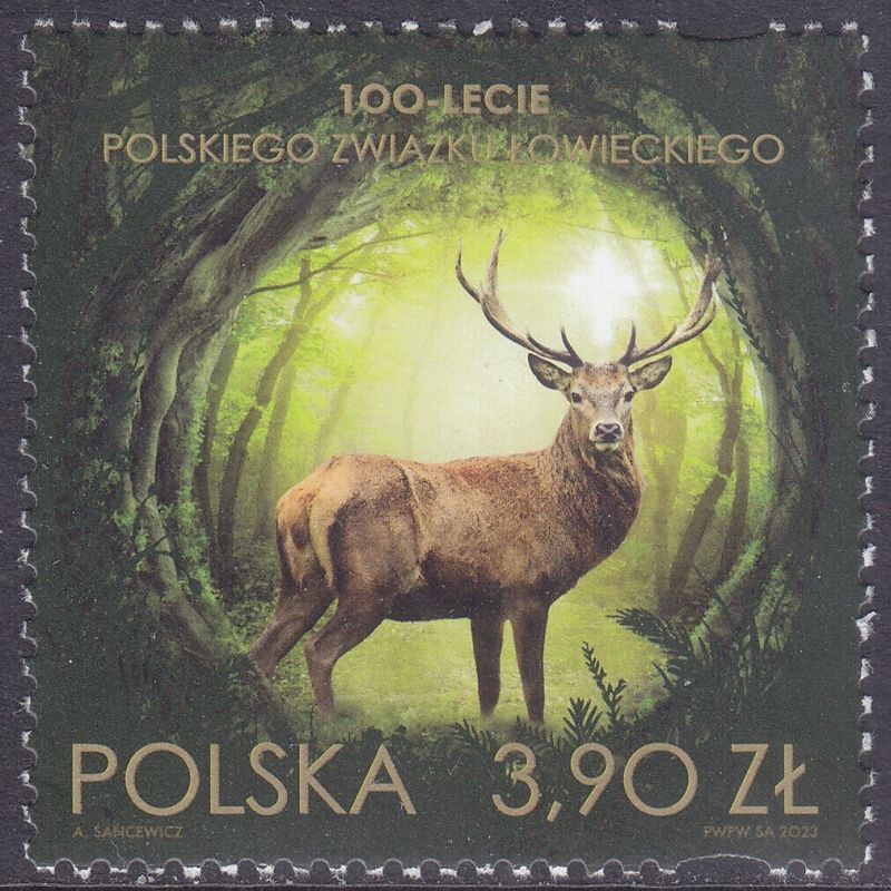 ポーランド切手 2023年 鹿 動物 ポーランド狩猟協会 創立 100 周年 1種 